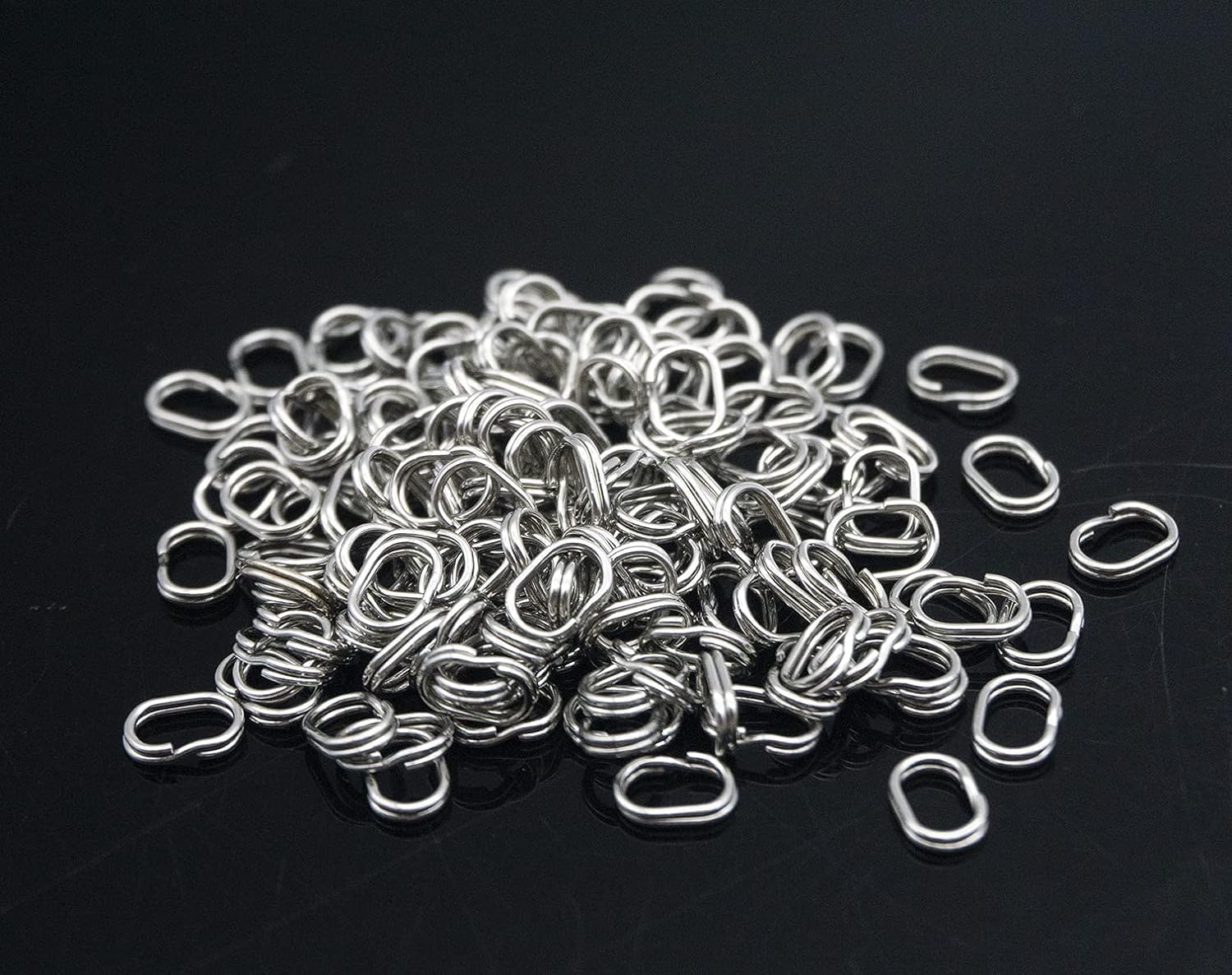 Vugyue 100Pcs Silver Fishing Split Rings, Fishing Oval Split Rings, Stainless Steel Fishing Oval Split Rings, Swivel Snap Carp Fishing Tackle Chain Connector Heavy Duty Split Rings
