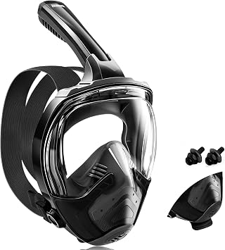 Aegend Full Face Snorkel Mask for Adults Youth, Snorkeling Gear with Emergency Removal Handle, Latest Dry Top System 180 HD View Safe Breathing, Anti-Fog Anti-Leak