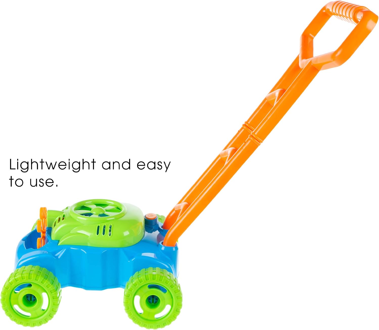 Bubble Lawn Mower - Outside Push Lawnmower Bubble Blower Machine for Toddlers - Walk Behind Outdoor Activity for Kids by Hey Play (Blue)