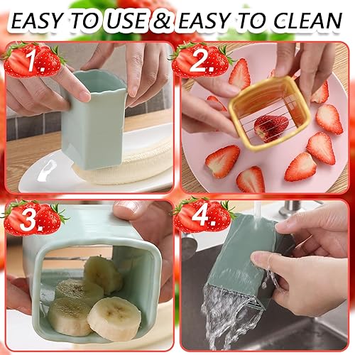 Miniatura 3 de TULOBI 2 piezas de cortadores de huevos, acero inoxidable inoxidable, cortador de fresa, mini taza rebanadora de frutas, preparación rápida de