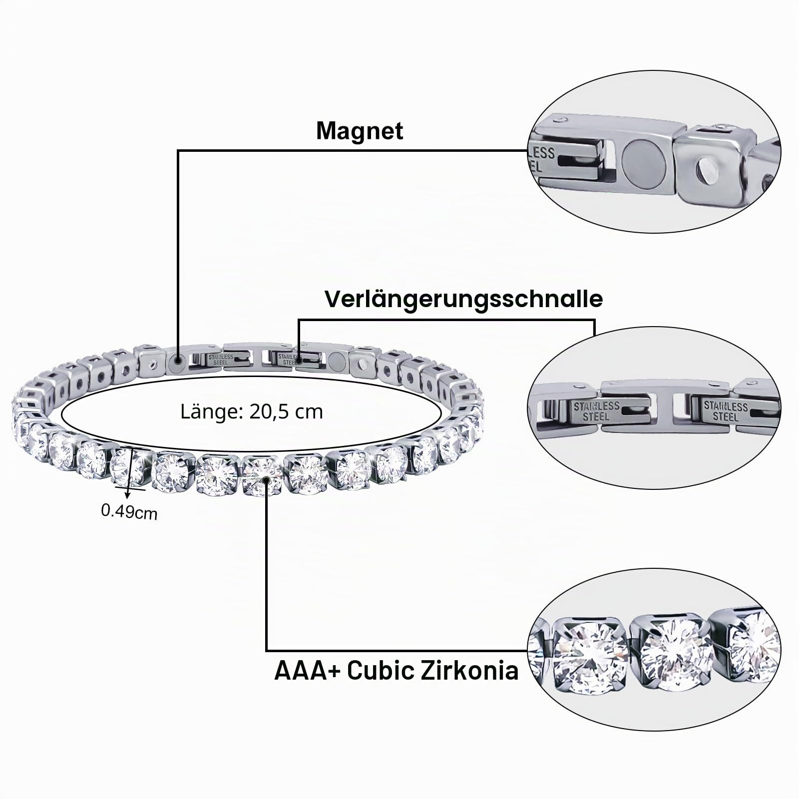 JEROOT Magnetisches Armband aus Titanstahl für Damen, Verschluss Edelstahl Armband Magnet 5mm Blau Zirkonia magnetisches Armband mit starken Magneten für Frauen, Energetix Magnetschmuck 3500 Gauss
