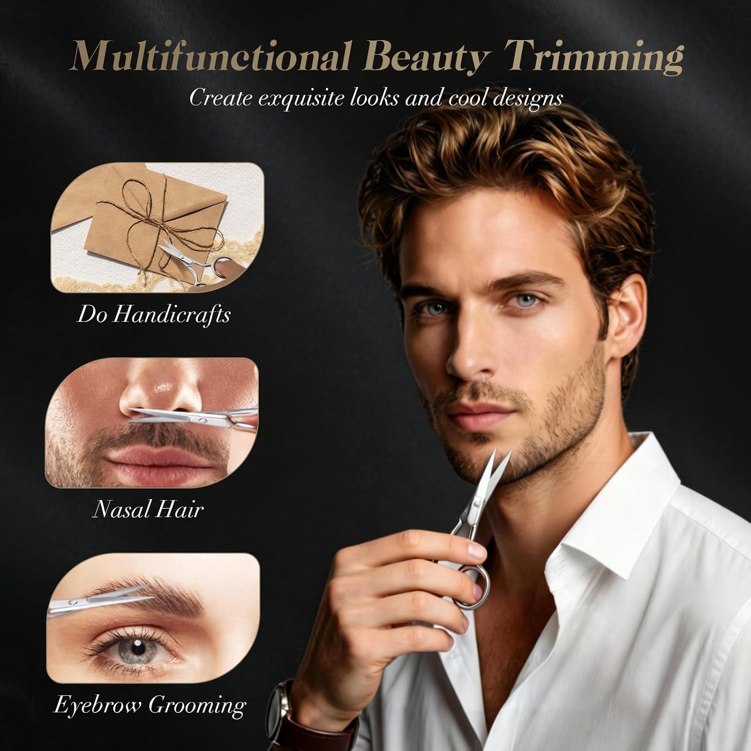 Professional Grooming Scissors – Ultra Sharp Eyebrow, Nose Hair, Beard & Moustache Trimming Shears with Leather Case – Perfect for Facial Hair Detailing
