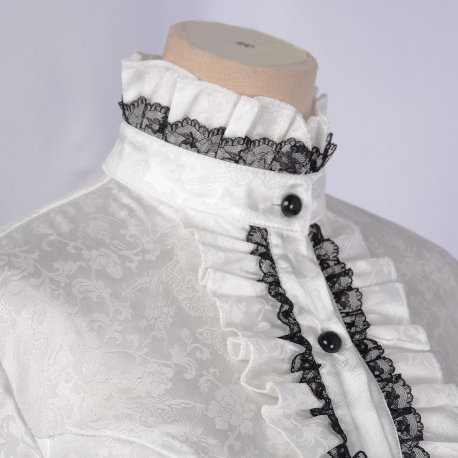 Blusa victoriana de manga larga para mujer, camisa gótica renacentista, vintage, top de encaje con botones, disfraz de fiesta, steampunk, volantes, camisa elegante, esmoquin, blusas irregulares