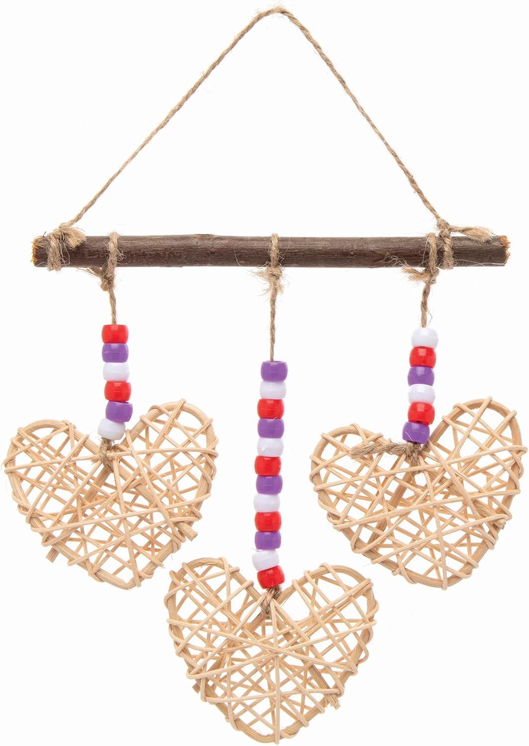 Baker Ross Rattan Hearts-Pack of 10, Natural Art and Craft Supplies for Kids (FC313), Assorted,7 cm