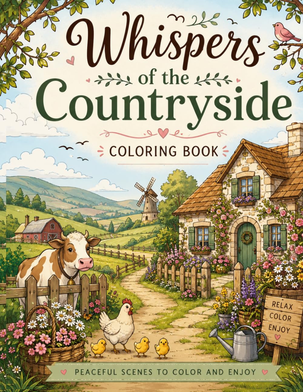 Whispers of the countryside coloring book: Calm and Cozy Nature Designs to Color