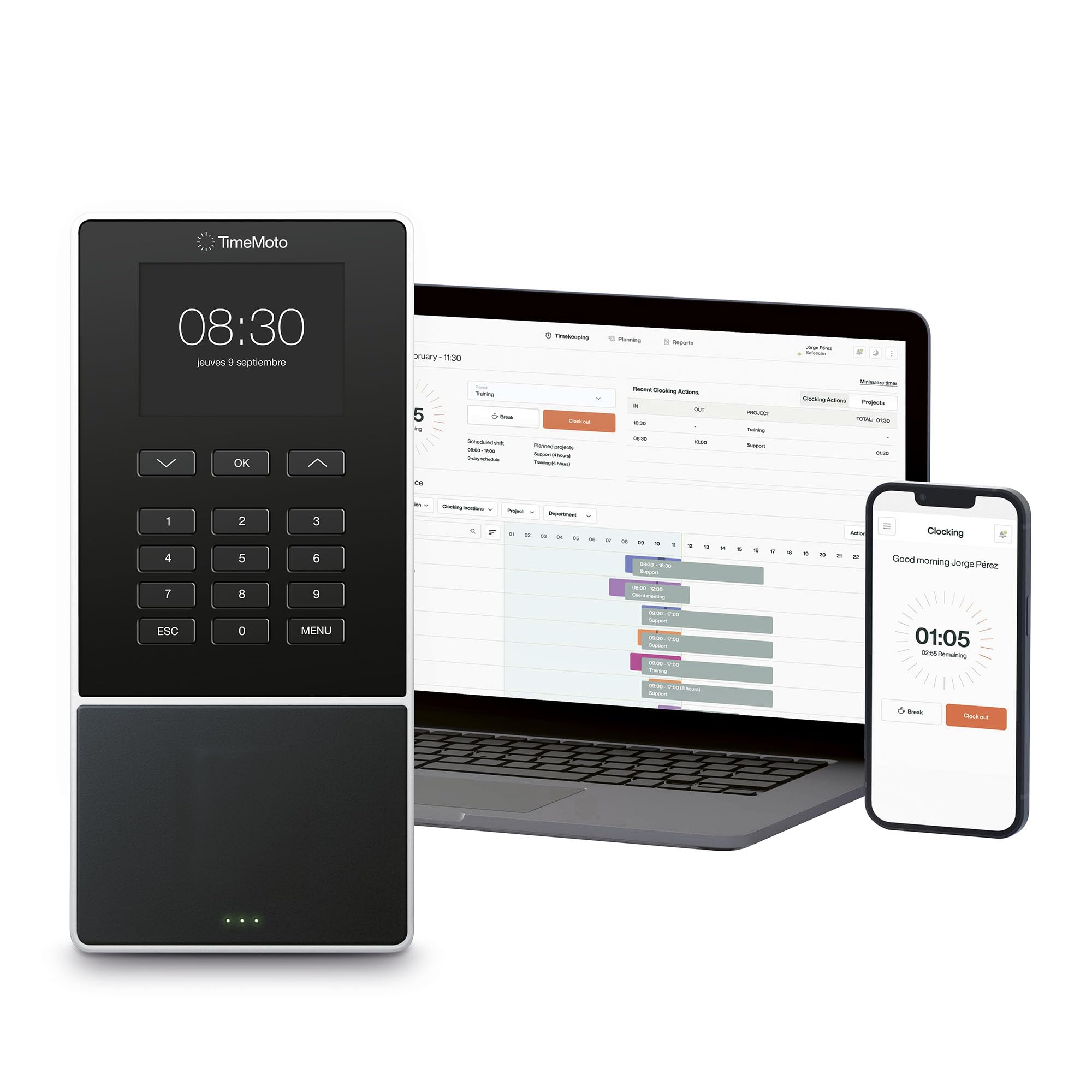 Terminal de fichaje basado en la nube TimeMoto TM-616 con lector de tarjetas RFID y PIN, para hasta 200 usuarios, fichajes, gestión de horarios, control de presencia, informes de horas trabajadas