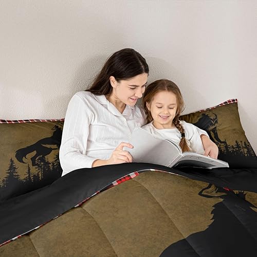 Miniatura 5 de Erosebridal Juego de ropa de cama de animales del bosque, juego de edredón de silueta de lobo, juegos de edredón de caza marrón y negro, edredón