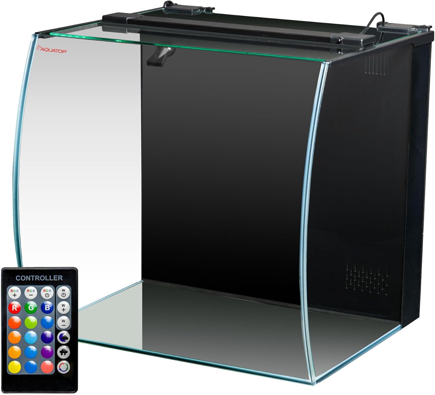 Aquatop 13.5 Gallon Bow Front Glass Aquarium Kit with Filter and LED Lighting - All in One Desktop Fish Tank, Ideal for Freshwater and Saltwater, BFK-13