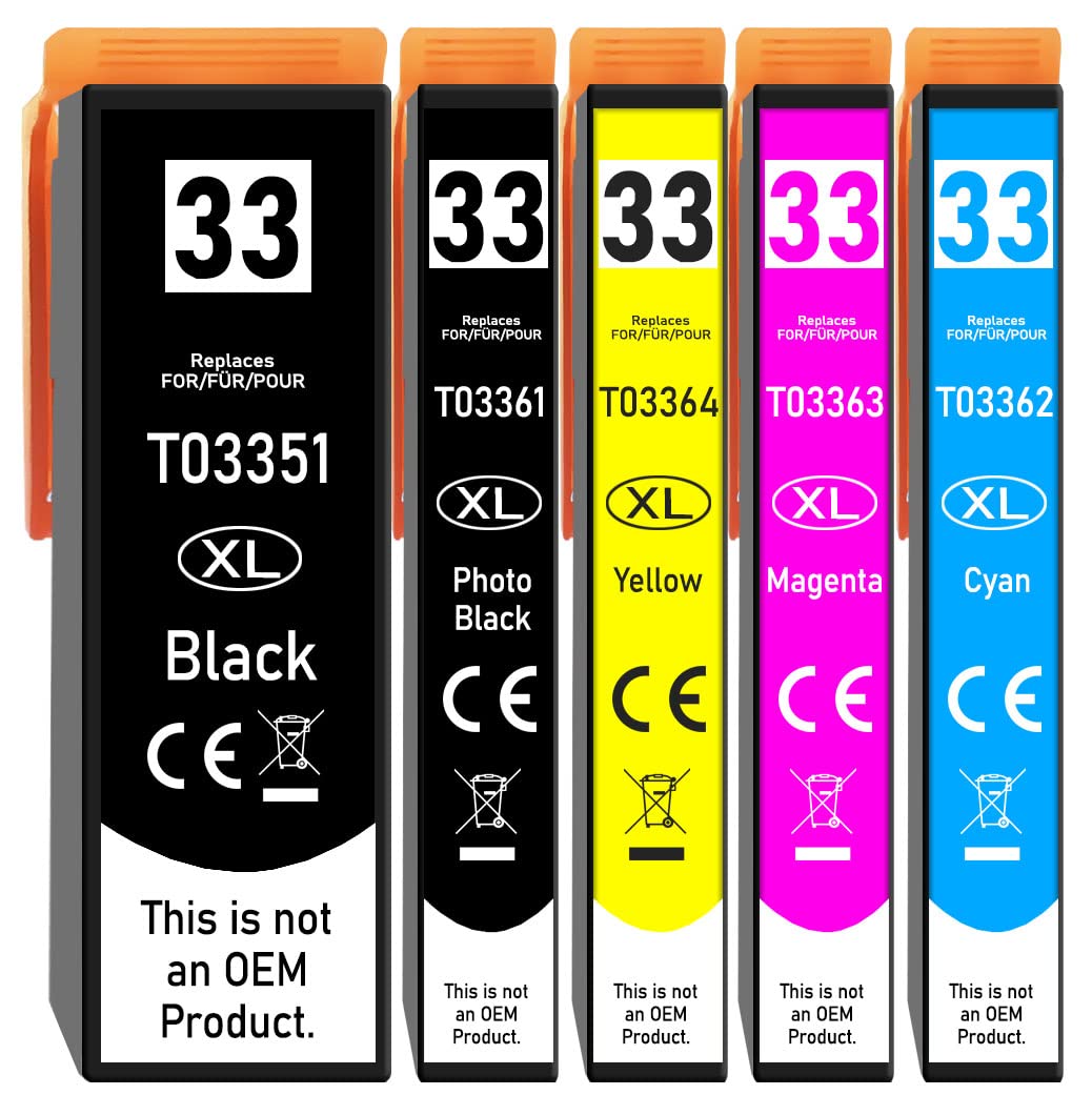 Druckerparadies Pack of 5 Compatible with Epson 33XL Printer Cartridges for Epson Printers XP-540 XP-530 XP-7100 XP-645 XP-640 XP-635 XP-630 XP-900 XP-830