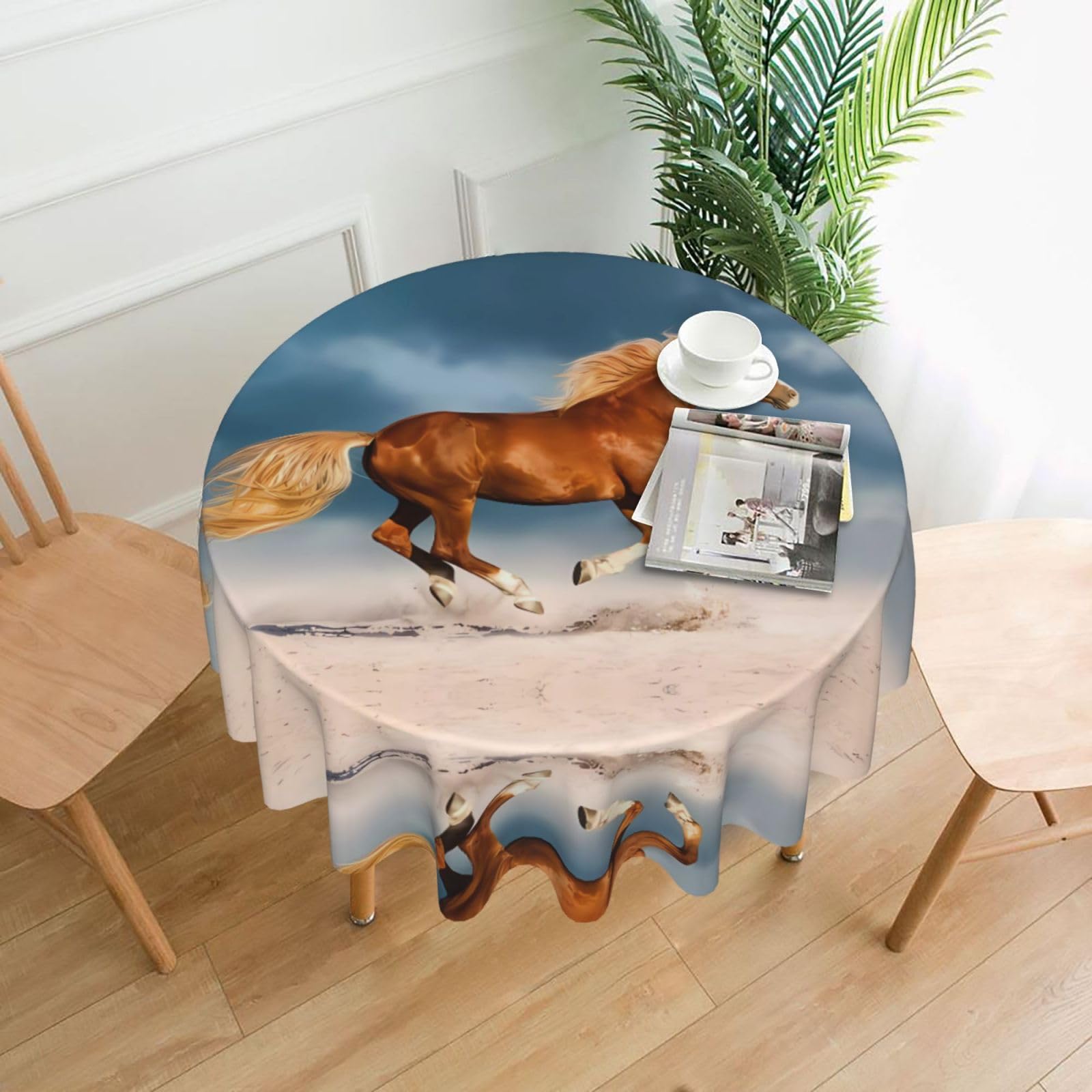YYHWHJDE Red Runing Horse Prints Round Decorative Tablecloth 60in – Elevate Your Dining Space with this Elegant Throw for Everyday Charm & Special Occasions