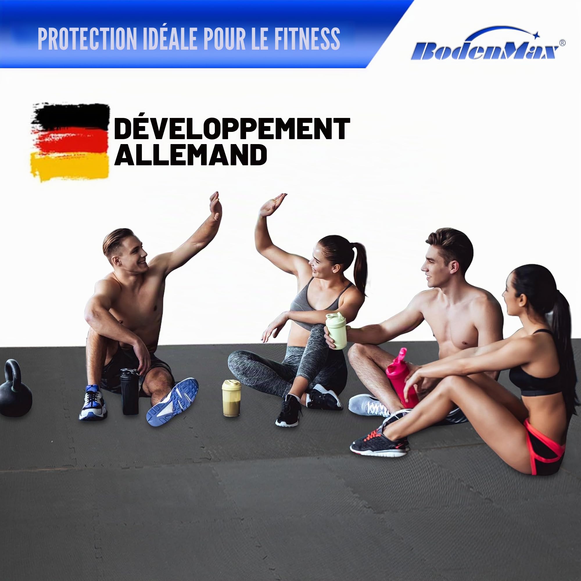 Tapis de Sport 2,5cm Épais EVA Antidérapant + Bordures & Ruban Transparent – Puzzle Protection Sol Home Gym, Garage, Salle de Jeux – Noir – 12 Pièces – 4,32 m²