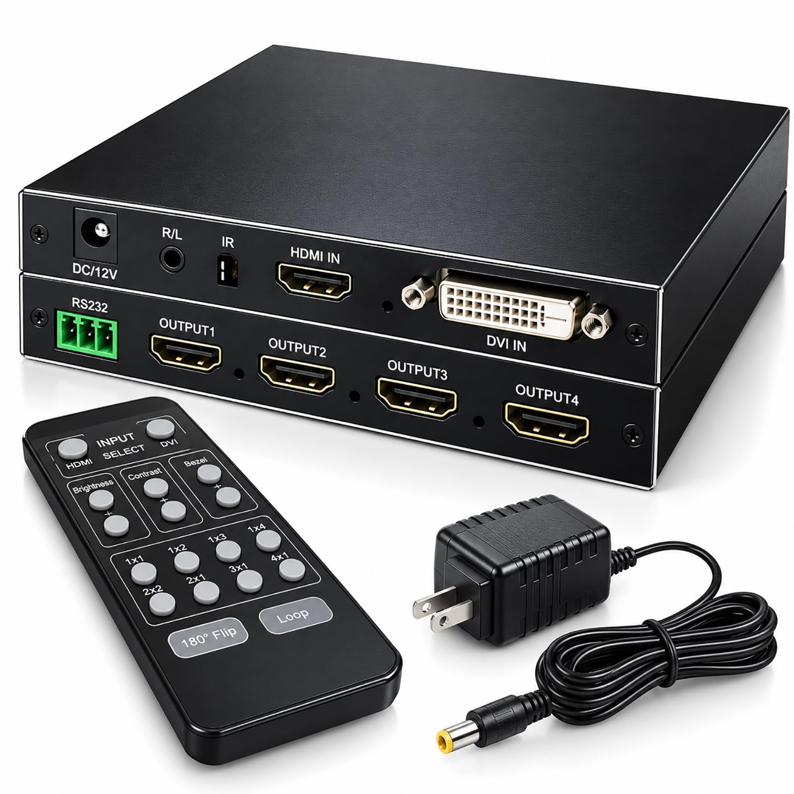Contrôleur De Mur Dimages 2x2, Processeur De Mur Dimages Hdmi 1080p avec 8 Modes Daffichage, Entrée Hdmi/dvi, 4 Sorties Hdmi, Rotation Dimage À 180° Et Télécommande