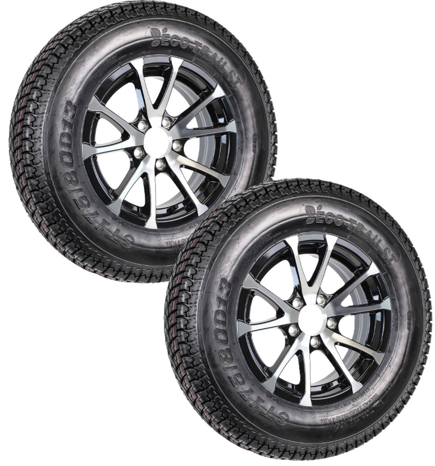 eCustomrim Lot de 2 Pneus et Jantes en Aluminium pour Remorque ST175/80D13