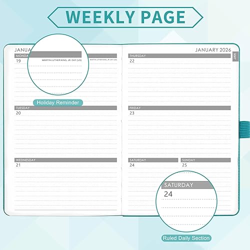 Miniatura 3 de Agenda 2025  Agenda 2025, 2025 semanal y mensual, enero de 2025 a diciembre de 2025, 5.7 x 8.4 pulgadas, papel grueso, cubierta de cuero, soporte