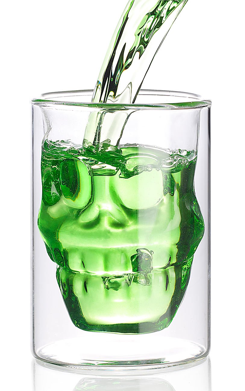 Glas-Tasse: 6er-Set doppelwandige Trinkgläser Totenkopf, je 0,4 Liter (Design Gläser doppelwandig, Isoliertasse aus Glas)