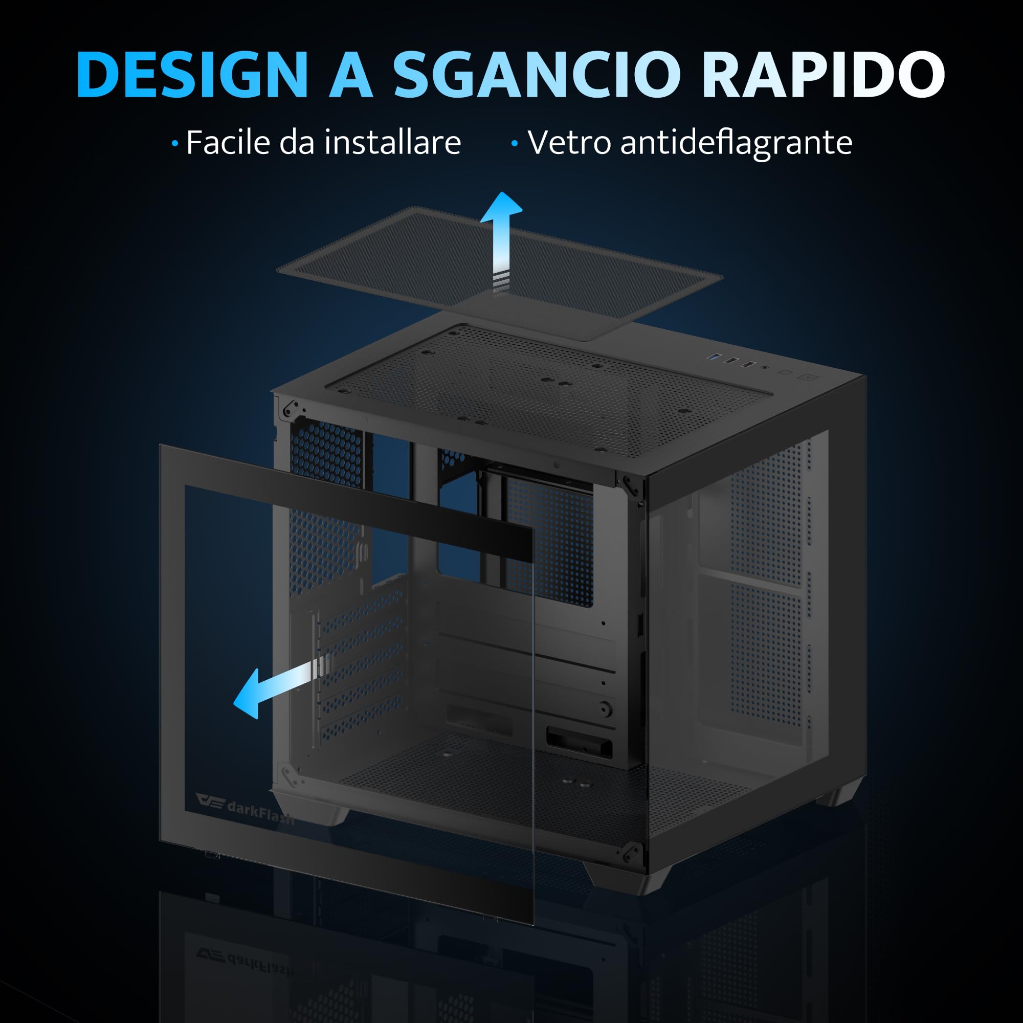 darkFlash ITX Case PC, Case Computer con 3 Ventole PWM ARGB Preinstallate, Case ITX in Vetro Temperato Doppio a Vista Completa, Dimensioni Ridotte, Supporta AIO da 240 mm (C275P) (Nero)