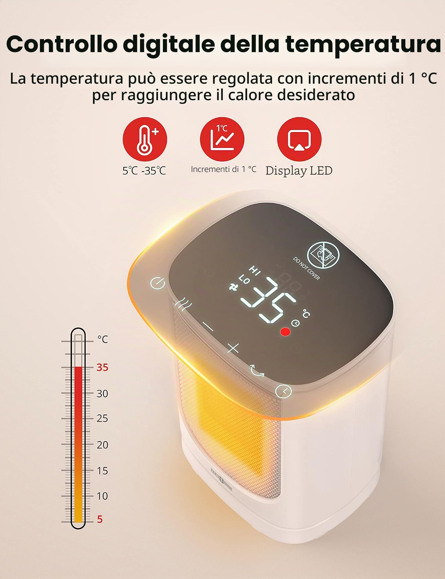 Paris Rhône Termoventilatore a risparmio energetico, 2000 W, con termostato di oscillazione automatica, timer 12 ore, oscillazione di 70°, per bagno, camera da letto, ufficio