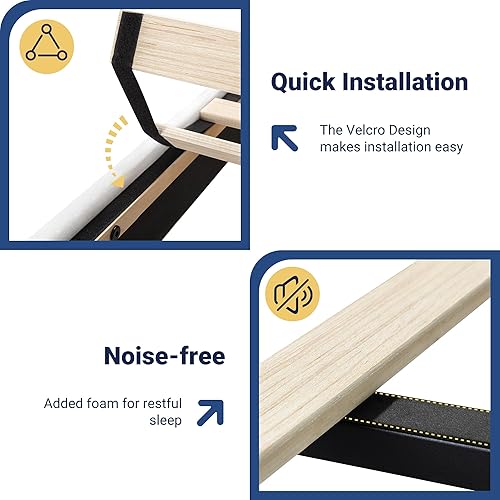 Miniatura 8 de Allewie Base de cama con plataforma tapizada tamaño Queen con luz LED y estación de carga, cabecera alta con botones acolchados, diseño de respaldo