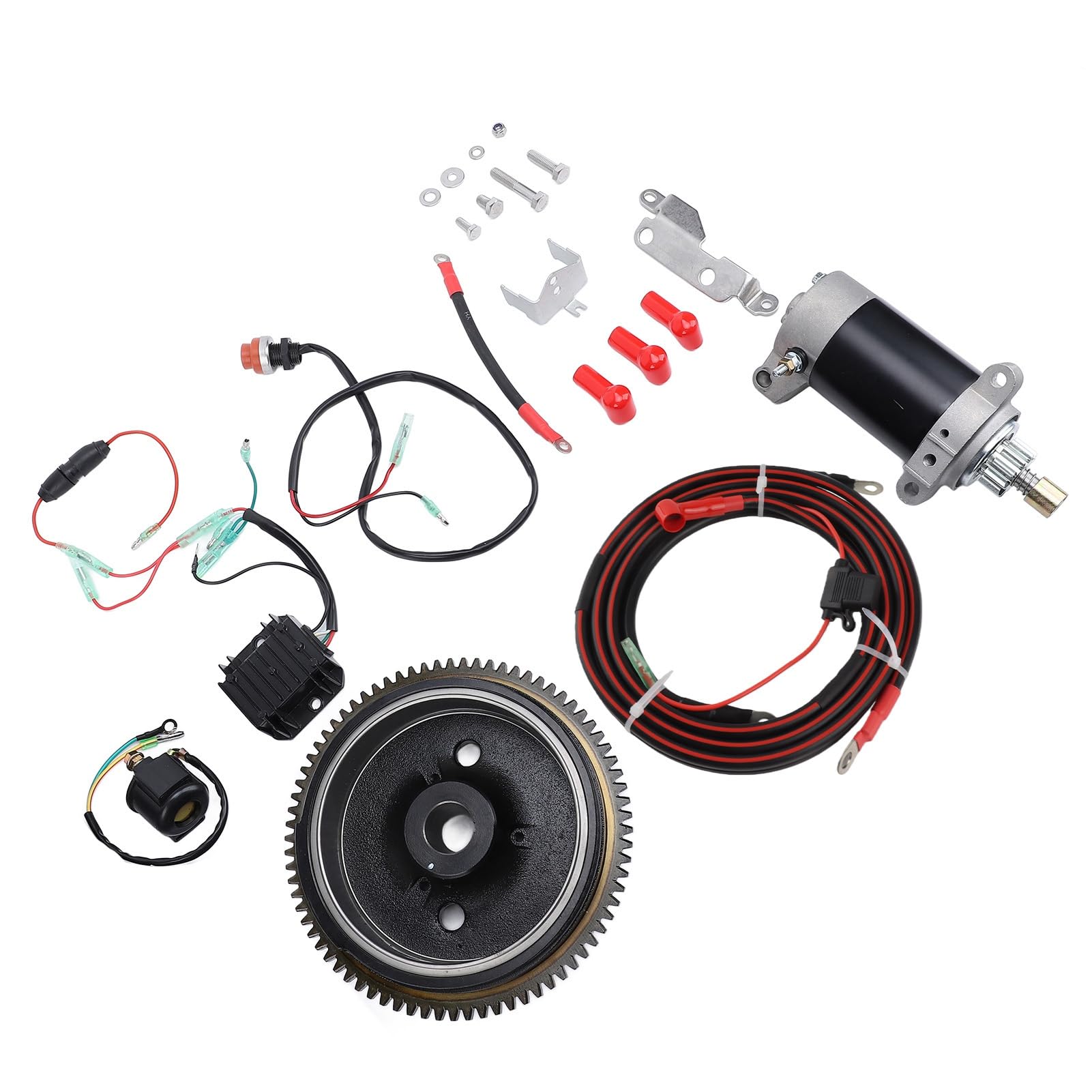 Außenbordmotor-Starter-Set, professionelles, langlebiges elektrisches Außenbordmotor-Starter-Ersatz-Komplettset für 4-Takt-20-PS-Schiffsbootmotoren, Aluminium, Eisen, Kunststoff,
