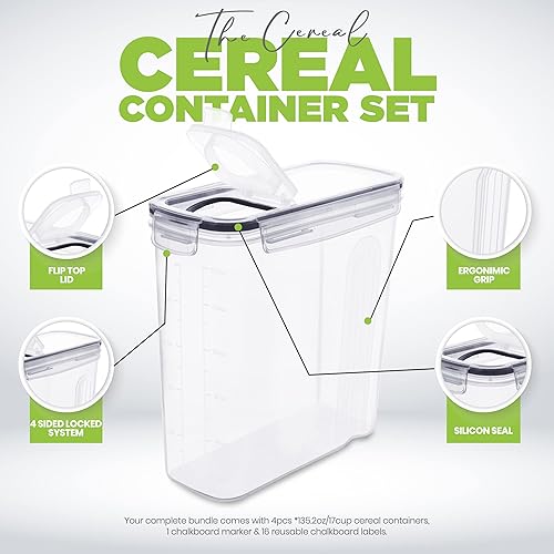 Miniatura 4 de Utopia Kitchen Juego de contenedores de almacenamiento para cereales – 4 unidades 4L (135.2 oz) Contenedores de almacenamiento de alimentos