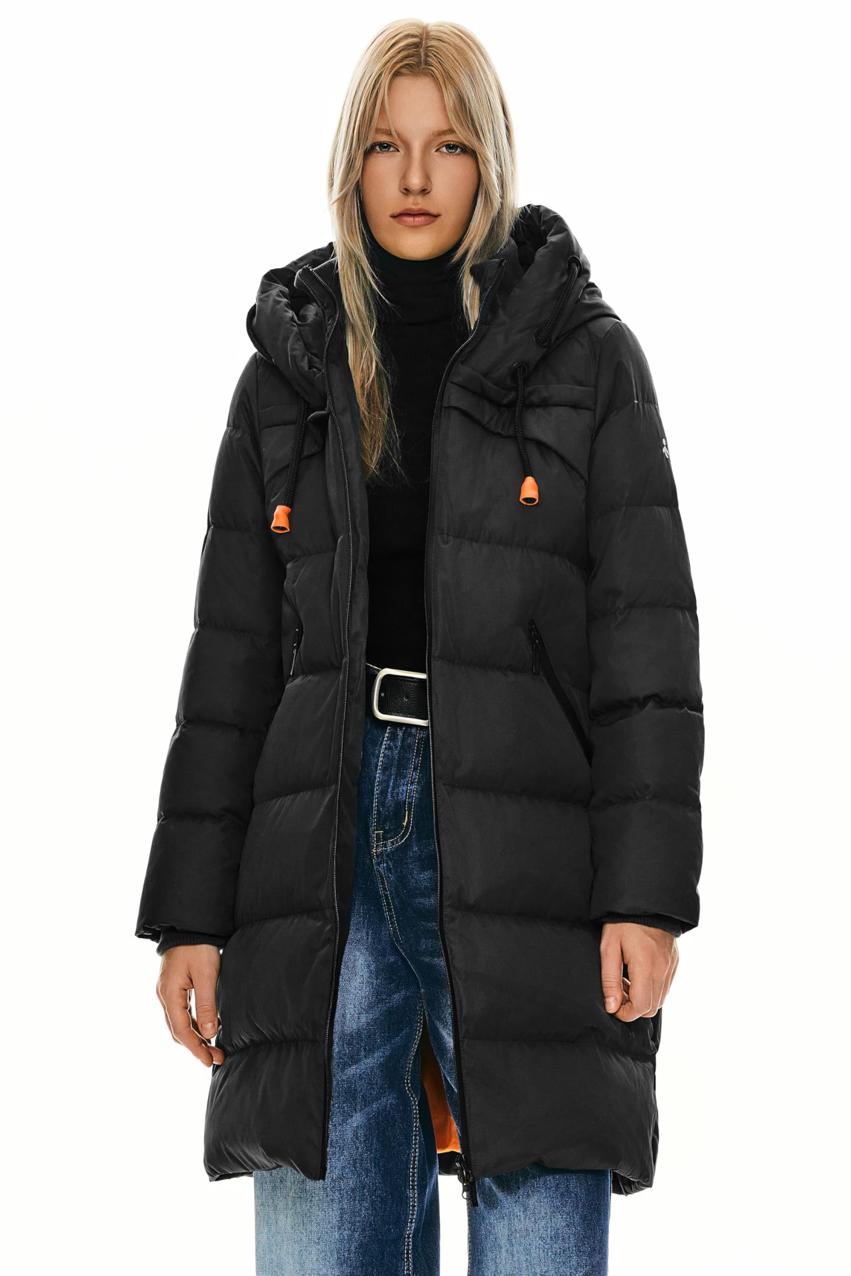 Women's Thickened Winter Down Coat Hooded Puffer Long Jacket with Pocket
