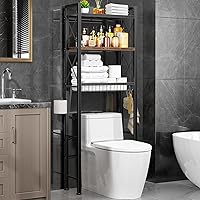 Kalrin 3-Tier Over Toilet Storage Rack with X-Shape Guardrail & Drain Basket - Freestanding Bathroom Organizer, Vintage Brown