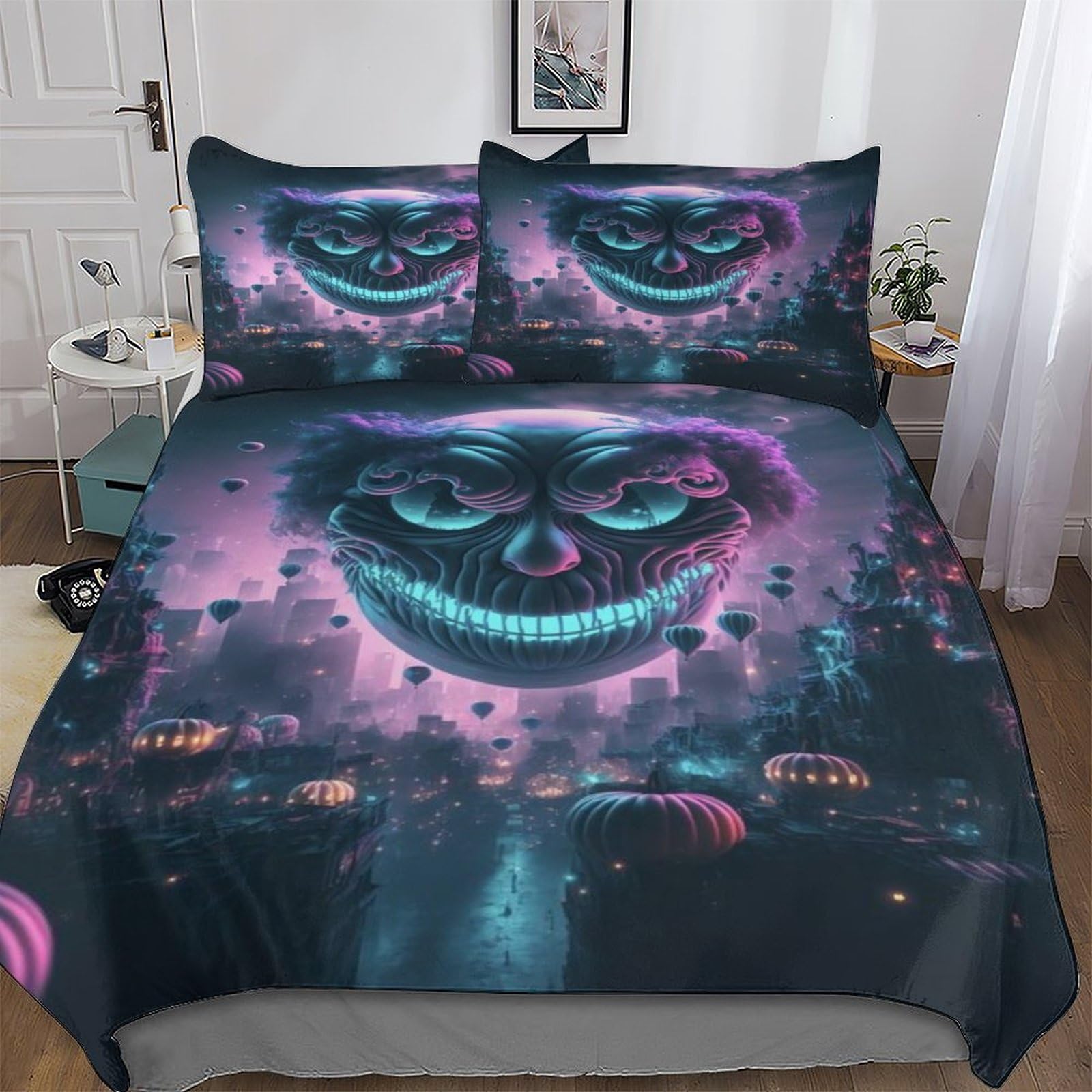 Housse de couette clown violet microfibre 200x200cm douce avec fermeture éclair