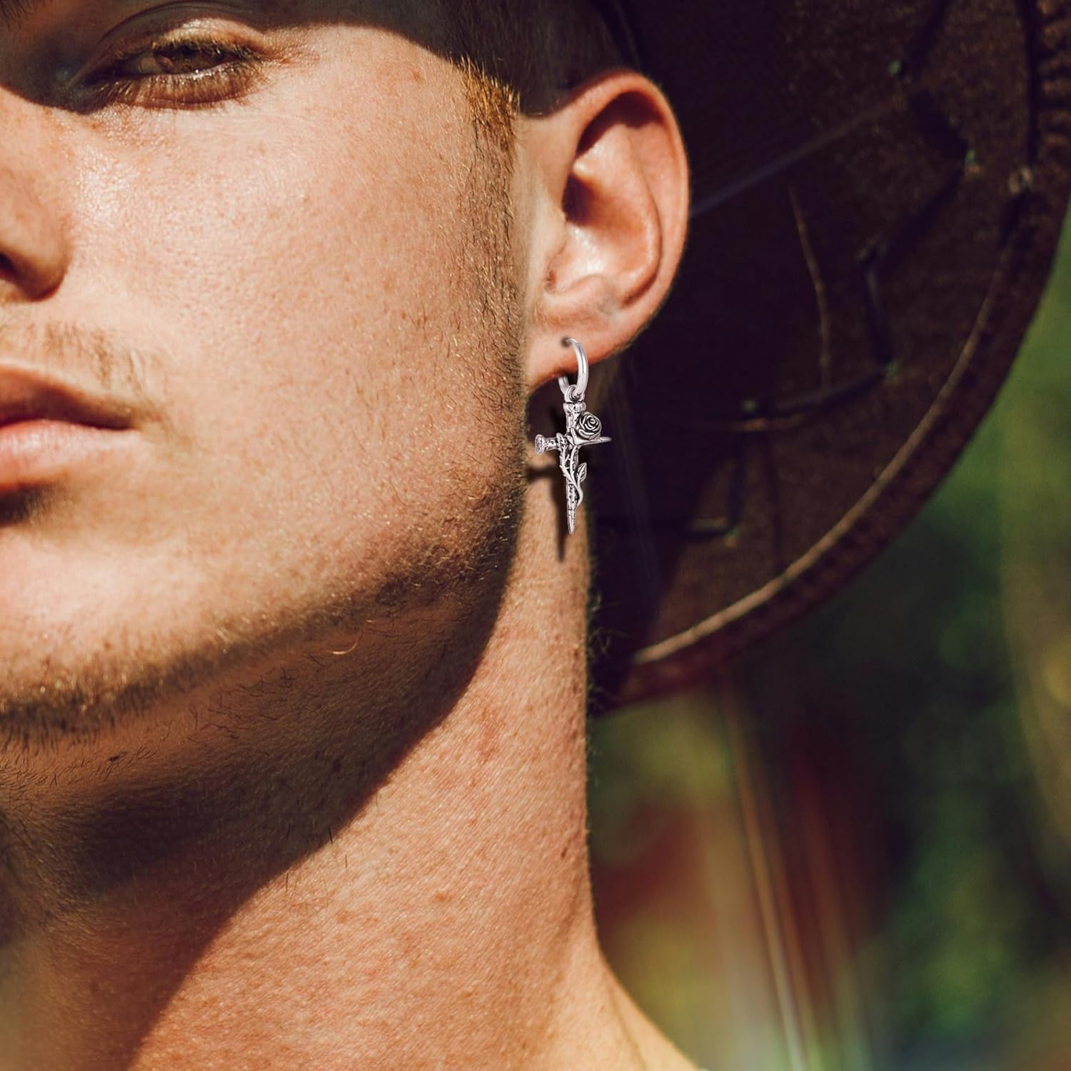 Rose Nails Cross Dangle Drop Earrings for Men or Women, Religious Christian Crucifix Stainless Steel Earrings