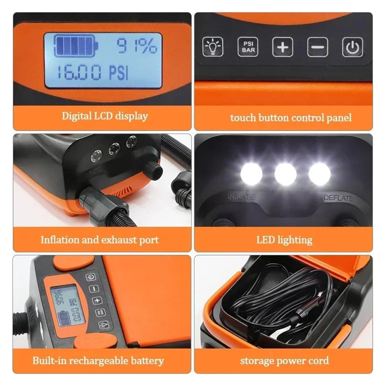 Pompa Elettrica, SUP Paddle Board Tavola da surf 12V Batteria for auto Gonfiatore elettrico Pompa di gonfiaggio for barca
