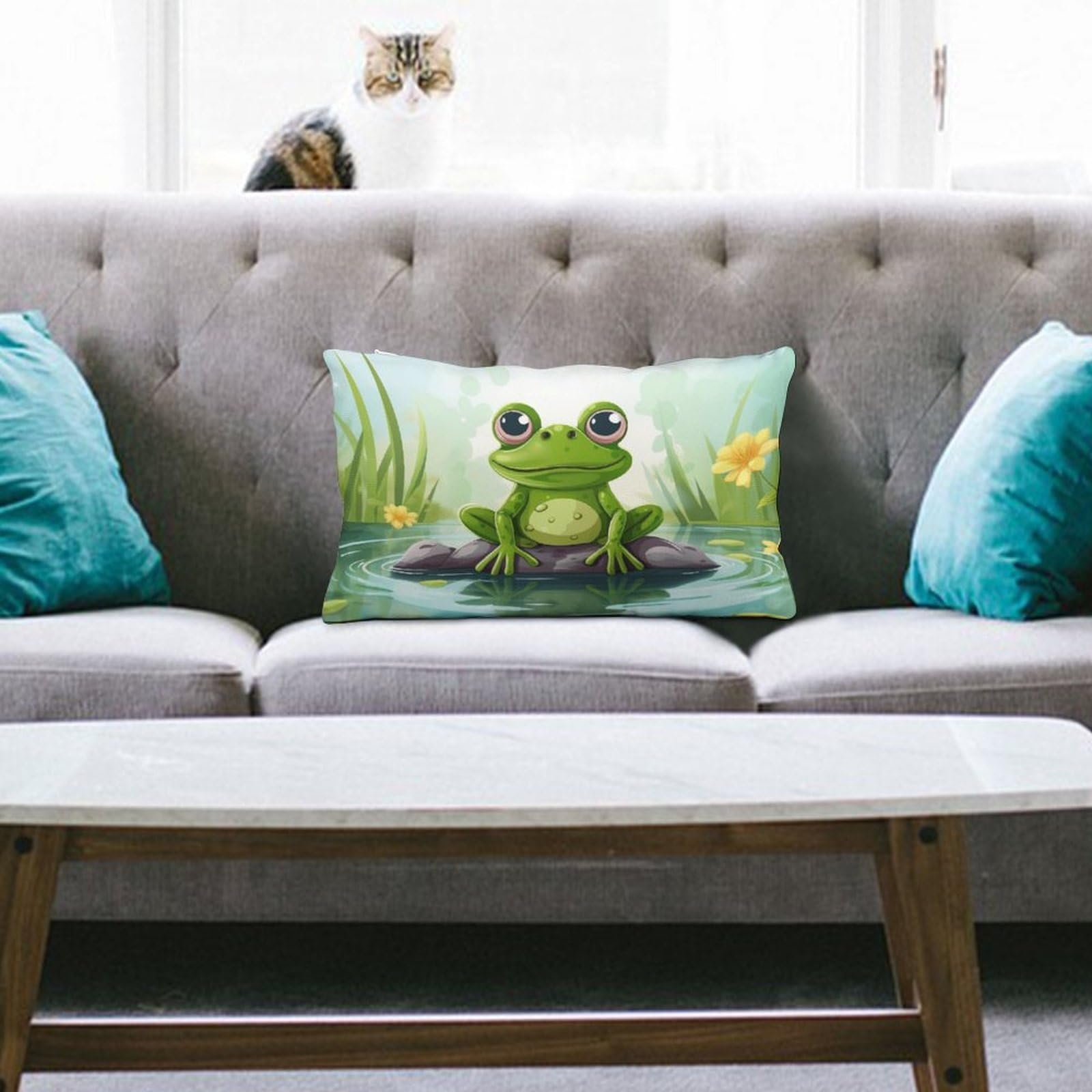 NTVOWPZO Decoration Throw Pillow Covers 8"x12" Pillowcases Covers Frog in A Pond Soft Pillowcases Modern Farmhouse Home Decor Sofa Cushions Covers for Couch Bed Living Room