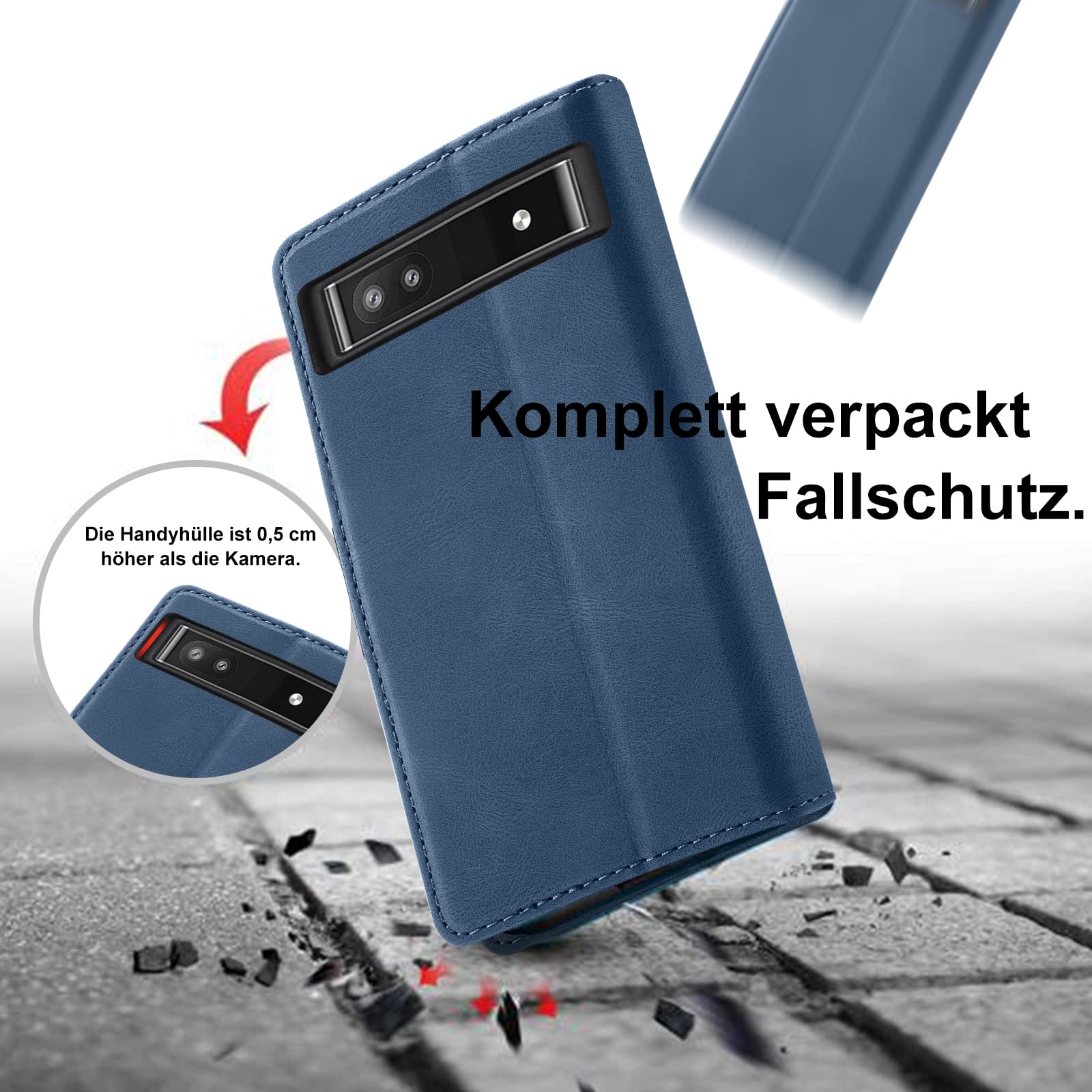 Custodia Portafoglio In Pelle Per Google Pixel 7 Con Protezione Vetro: 3 Slot Carte, Supporto Multiangolo E Anticaduta (Nero)