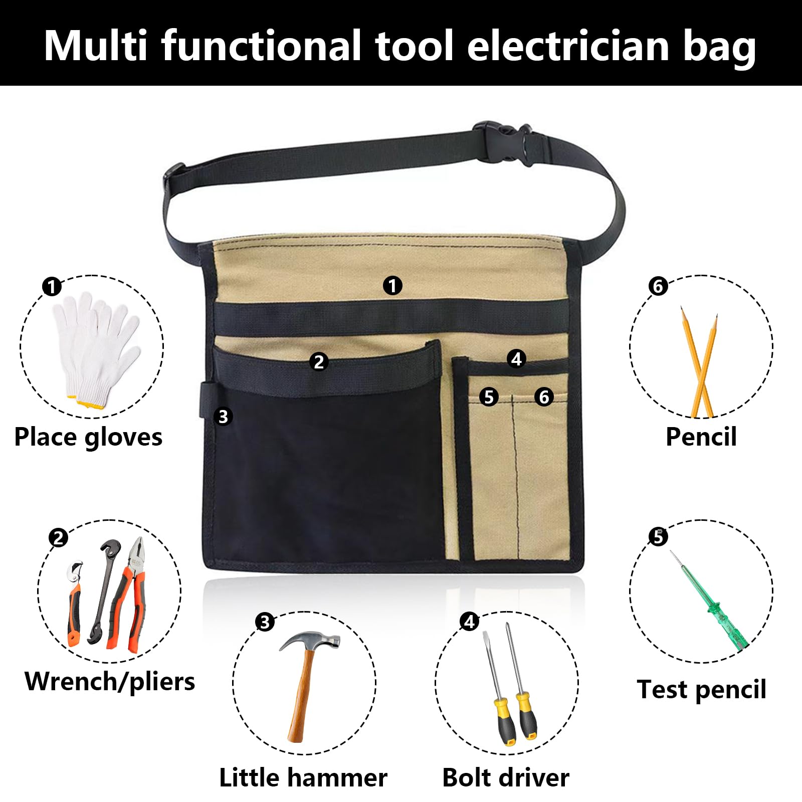 Tool Belts for Men Multifunctional Canvas Tool Belt Pouch 12OZ Toolbelt Bag with Adjustable Belt Clip for Workshop Storage Wood Working Tools Garden - Image 4
