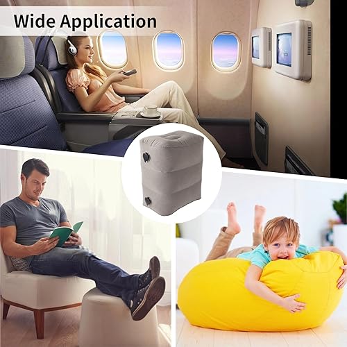 Miniatura 5 de Reposapiés inflable para avión, 3 alturas ajustables, reposapiés de viaje de PVC con superficie de flocado, reposapiés portátil para pequeños y