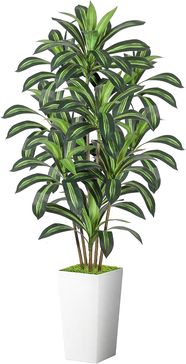 7 Trunks 6FT Dracaena Artificial Tree Indoor Tall Fake Plant with Black Pot Realistic Faux Indoor Floor Plant Decorative Big Fake Tree for Living Room Office Bedroom Home Decor Tall & Dense