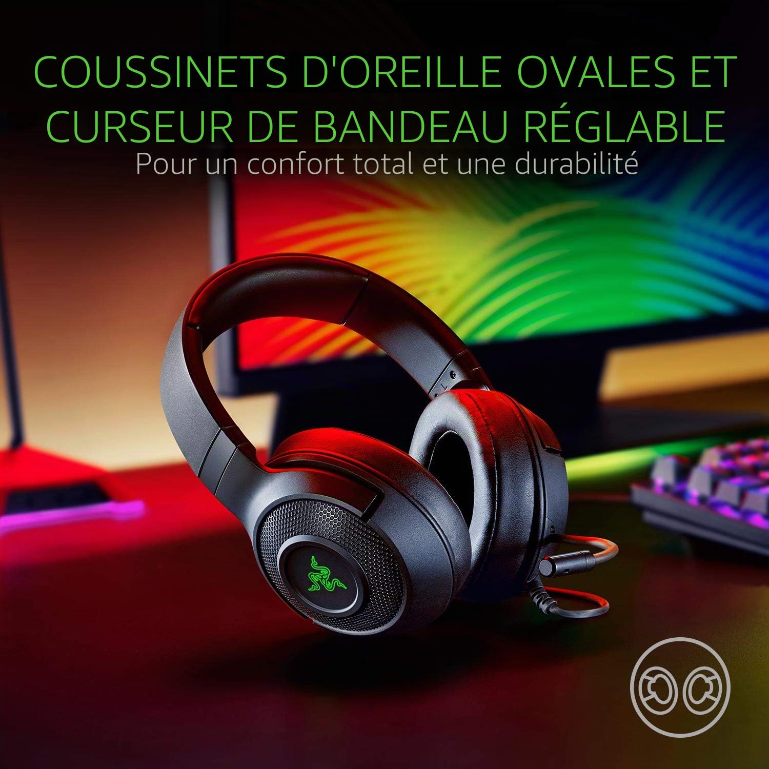 Razer Kraken X Casque de Jeu Ultra-léger USB : Son Surround 7.1 - Cadre léger - éclairage Logo Vert - Commandes Audio intégrées - Microphone cardioïde Pliable - pour PC - Noir Classique