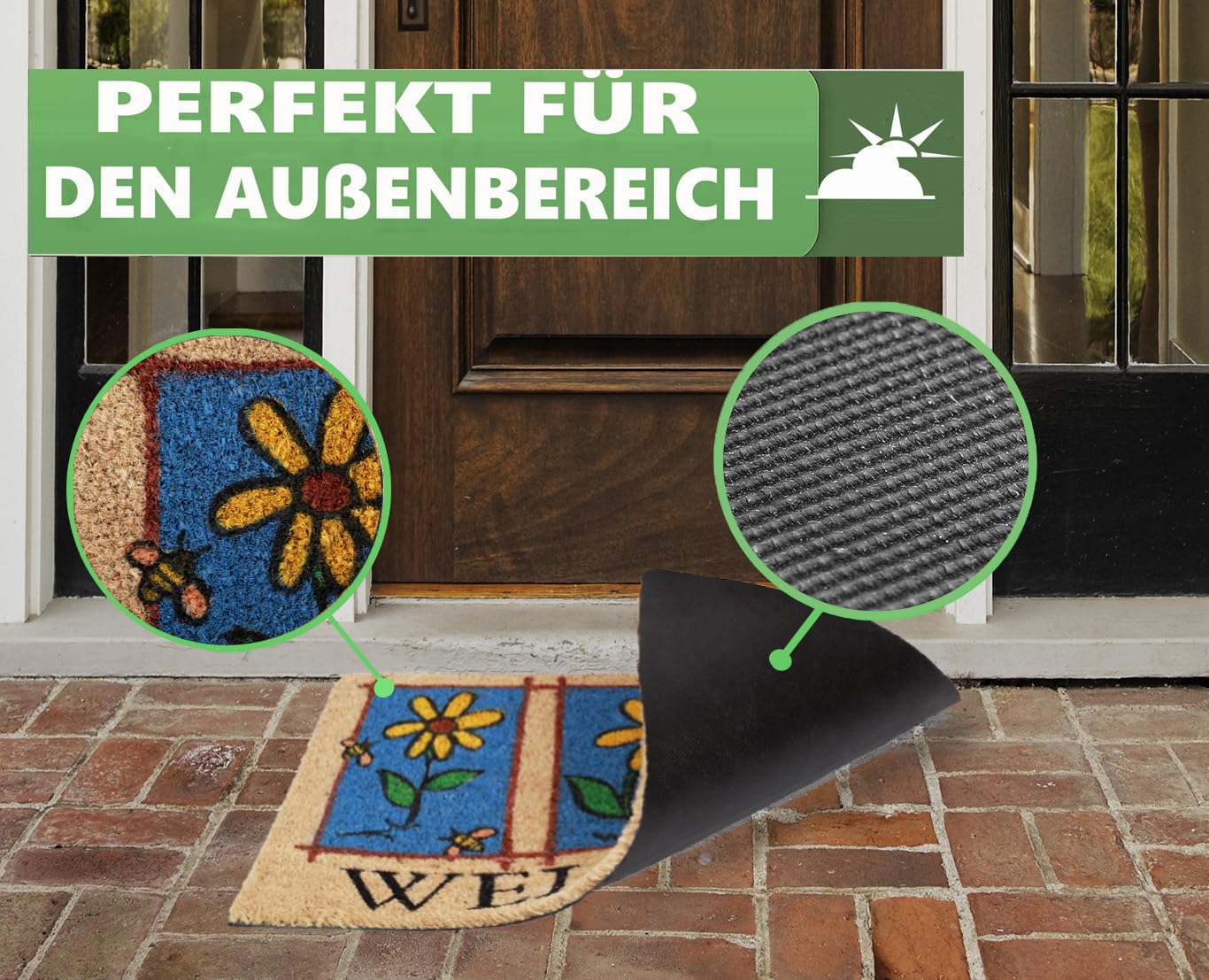 Betz 3er Kokosmatte aus 100% Kokos - Fußmatte - Fußabstreifer –Schmutzfangmatte Muster Welcome Größe 40 cm x 60 cm x 1,5 cm