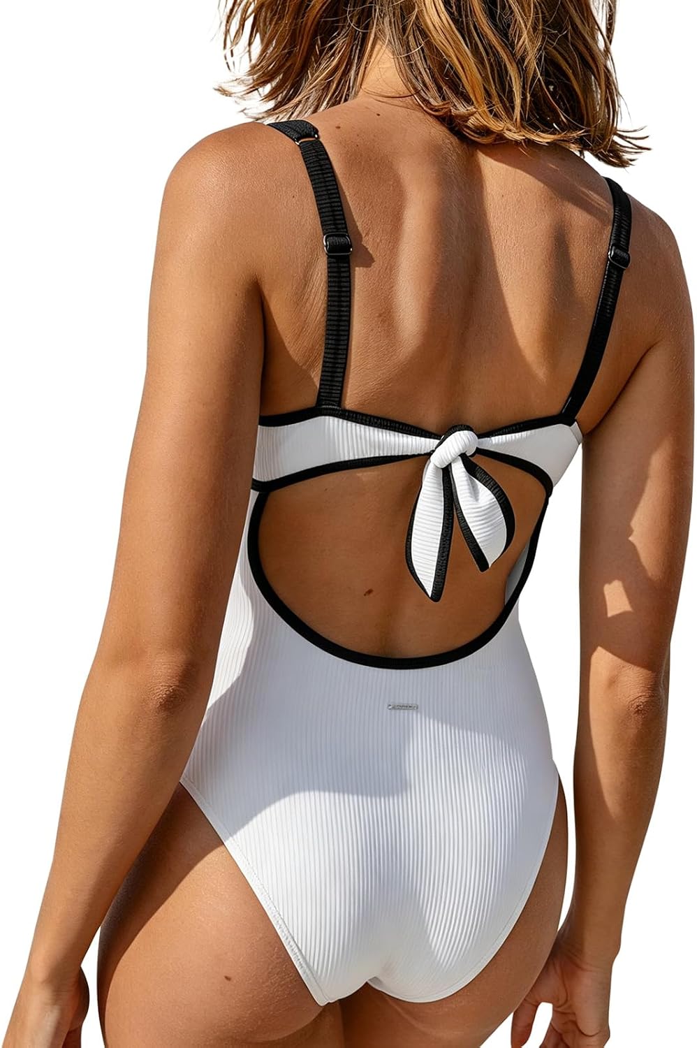 BERLOOK One Piece Swimsuit Women Tummy Control Ribbed Retro Bathing Suits Contrast Trim Knotted Sexy Slimming Swimwear