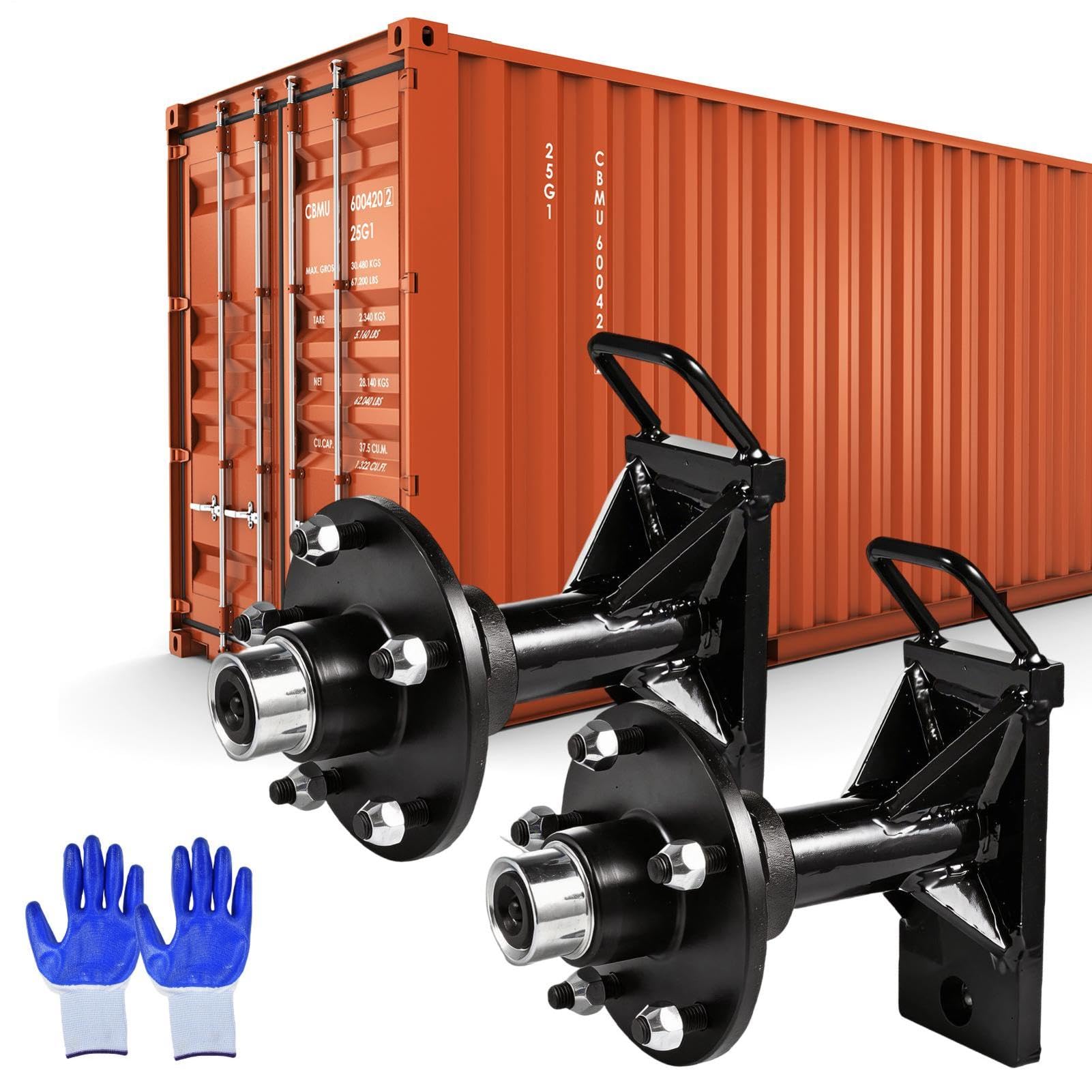 Lot de 2 roues de conteneur d'expédition robustes 5 x 5, prêts à monter, capacité de charge 4 tonnes, universelles pour conteneurs de 6 à 12 m, idéal pour chantiers, entrepôts et logistique de cour