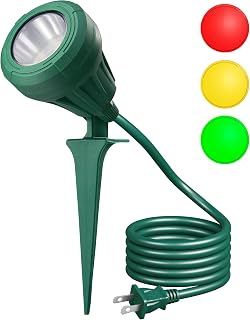 DEWENWILS 120V Outdoor LED Spotlight 500LM Waterproof - 3 Color Lenses (Red Yellow Green), Plug-in Landscape Light for Holidays, Trees, Flags
