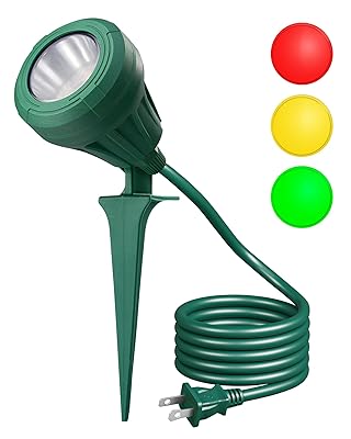 DEWENWILS Christmas 120V Spotlight Outdoor, 500LM Waterproof LED Spot Light with 3 Extra Lenses (Red Yellow Green), Landscape Lighting for Holiday, Trees, 5FT Extension Cord, UL Listed