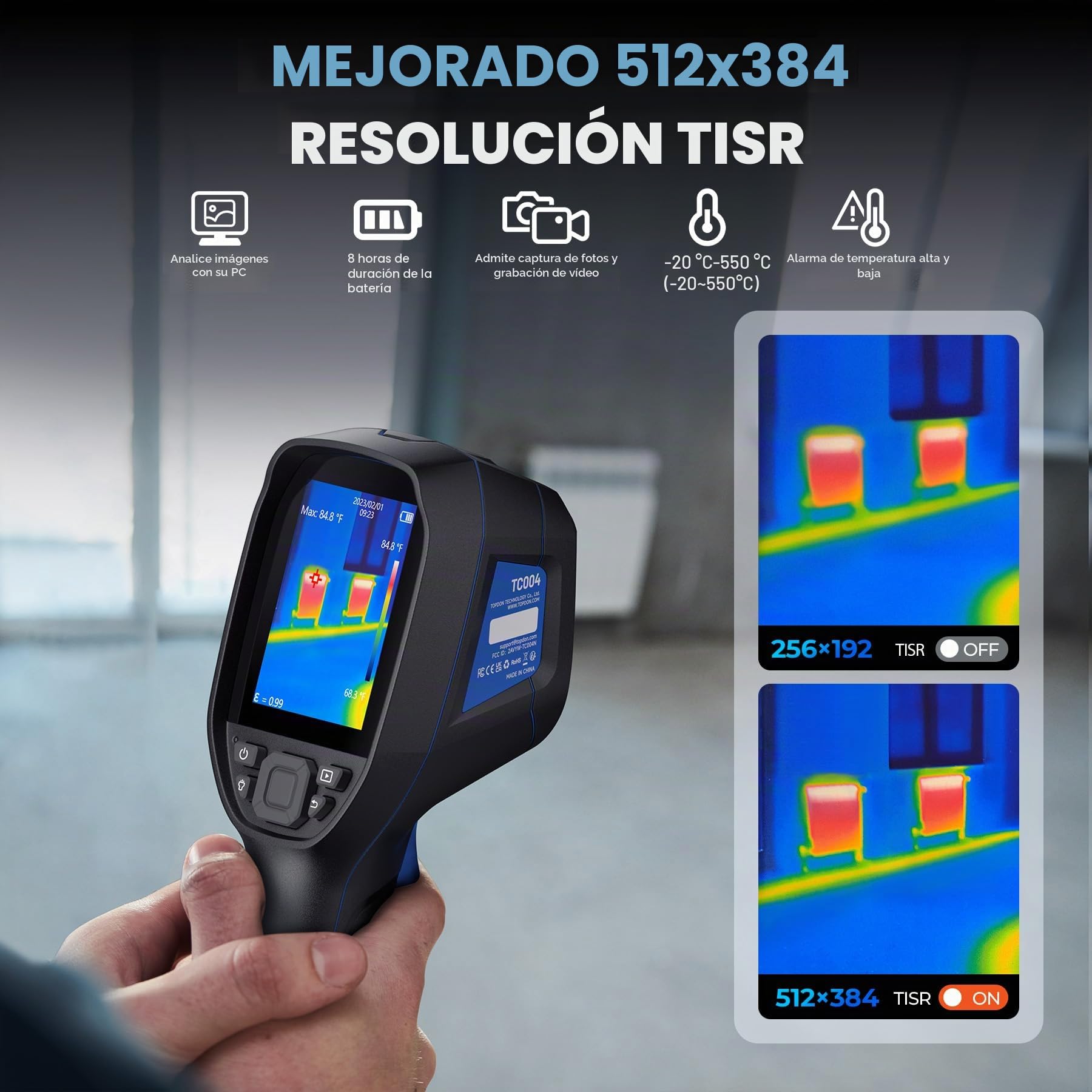 TOPDON TC004 Camara Termica, 512x384 TISR Alta Resolución, 64GB, 3,5″ Pantalla Camara Termografica con Wifi, Grabación de Video, -20°C a 550°C, para Inspección de HVAC, Fugas de Agua, Hogar,Eléctrica
