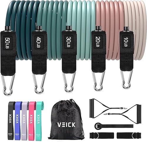 VEICK Resistance Bands, Exercise Bands for Working Out with Handles, Elastic Workout Bands for Men Women, Exercising Bands for Strength Training