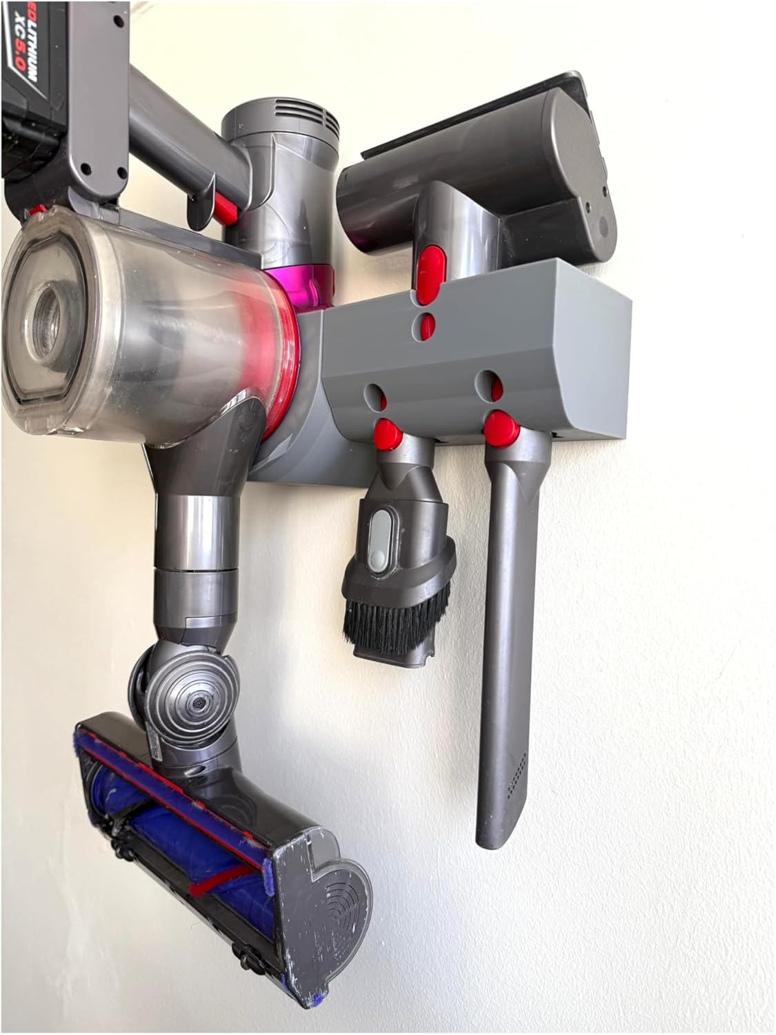 Wall Mount Dock & 6 Tool Holder for Cordless Vacuum V6 V7 V8 – Fits Aftermarket Extended Batteries & DeWalt/Milwaukee/Ryobi Adapters – Docking Station Made in USA – Mavis Lab