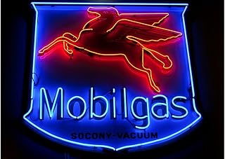 Queen Sense 24"x20" Mobil Gas Oil Mobilgas Pegasus Neon Sign Light Lamp with HD Vivid Printing Tech Artwork A124MGPLV4VVD
