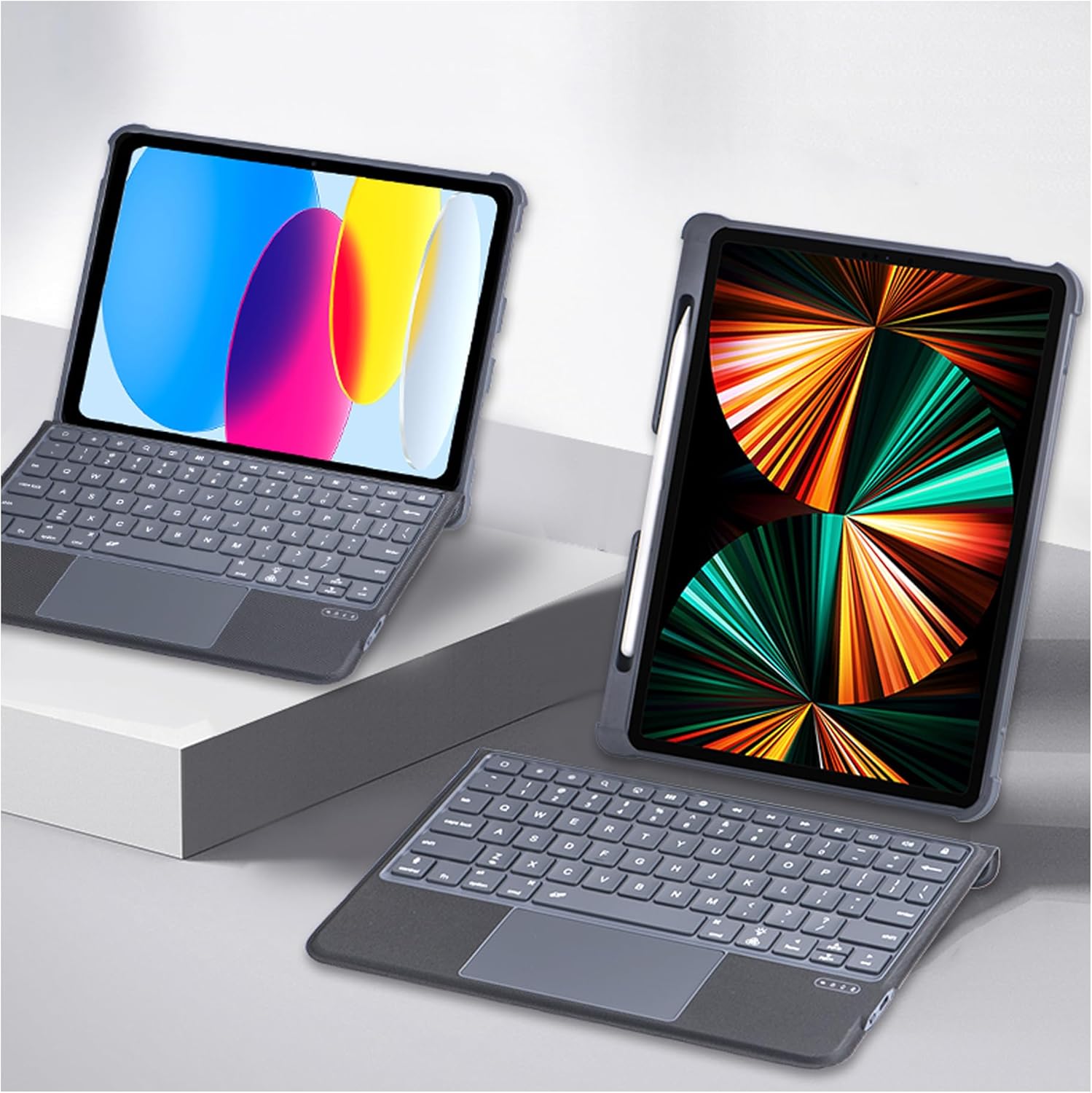 QUARK for iPad 9th Generation Case with Keyboard, Multi-Touch Trackpad, 7-Color Backlight, Detachable Magnetic Keyboard with Pencil Holder for iPad 9th/8th/7th Gen 10.2-inch, Black Grey