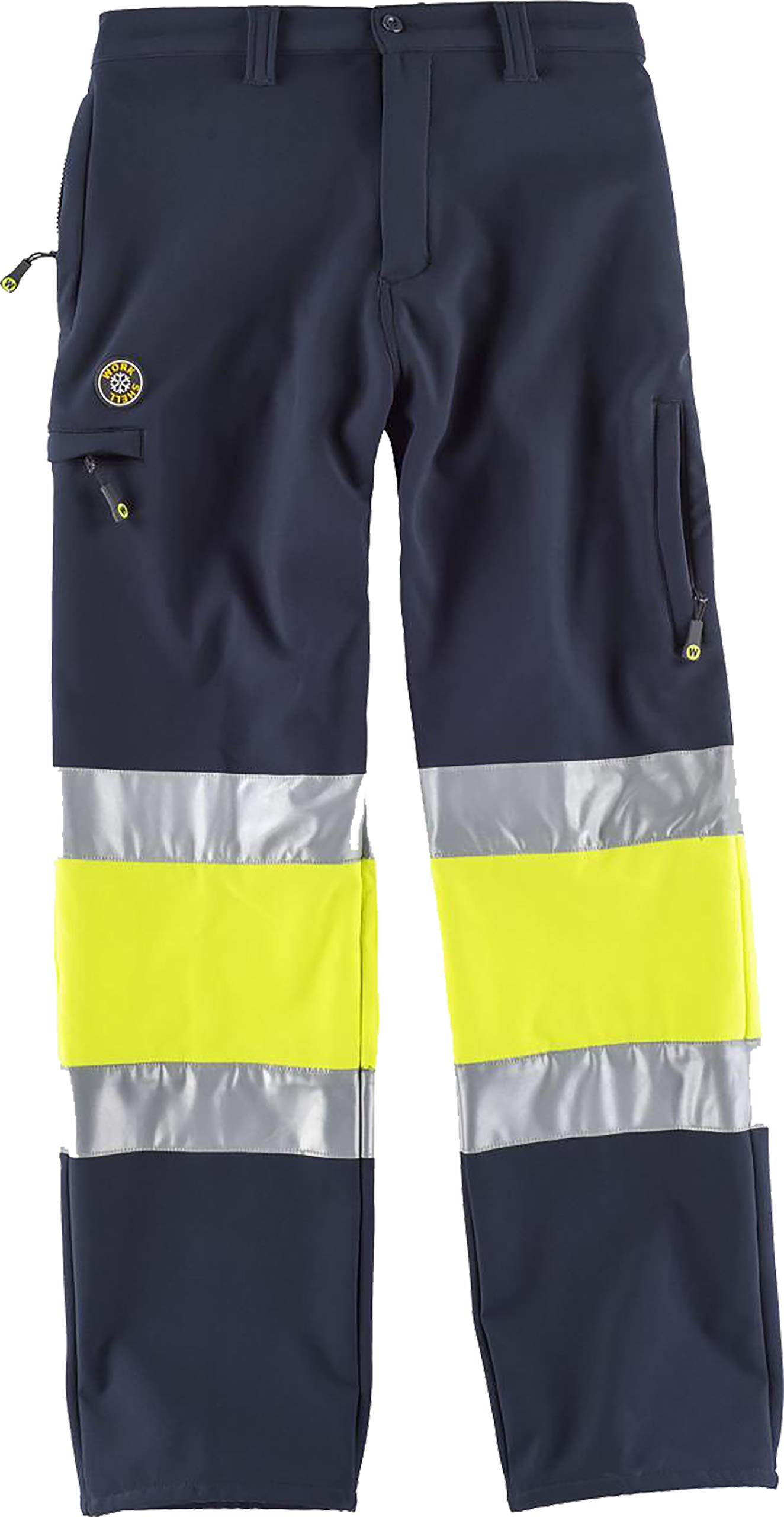 WORKTEAM Pantalón Softshell Alta Visibilidad y Cintas Reflectantes, Alta Capacidad Térmica, Cortavientos y Repelente Agua, Multibolsillos con Cremallera. Unisex