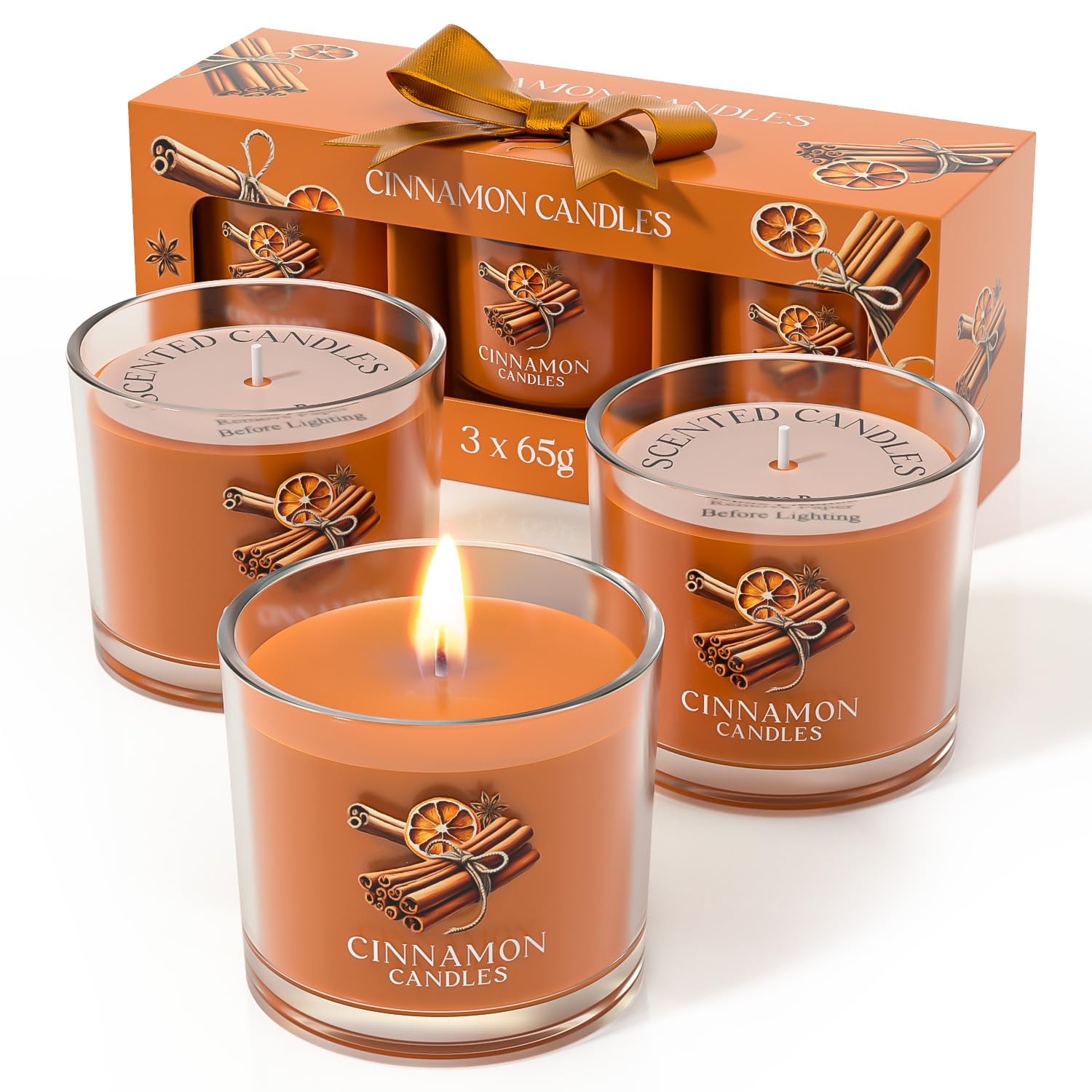 CHILLFLAME Bougies parfumées pour femmes - Coffret cadeau bougie cannelle, 3 bougies votives parfumées, cadeau d'anniversaire pour femmes, bougie de Noël pour hommes (orange, 200g)