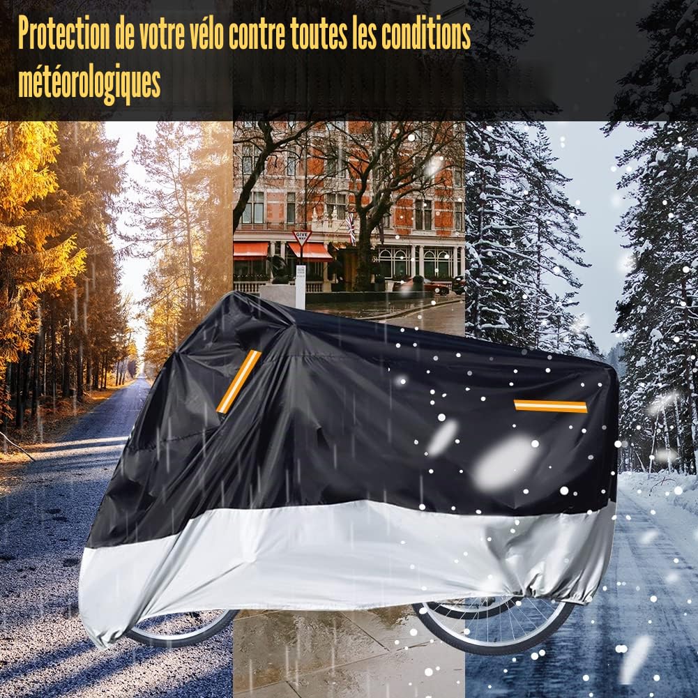Housse de qualité supérieure pour Tricycle pour Adulte, Compatible avec Tous Les vélos à 3 Roues ou Motos - Rangement extérieur et intérieur - 264,2 x 110 x 124,5 cm (L x l x H) (Noir et argenté,
