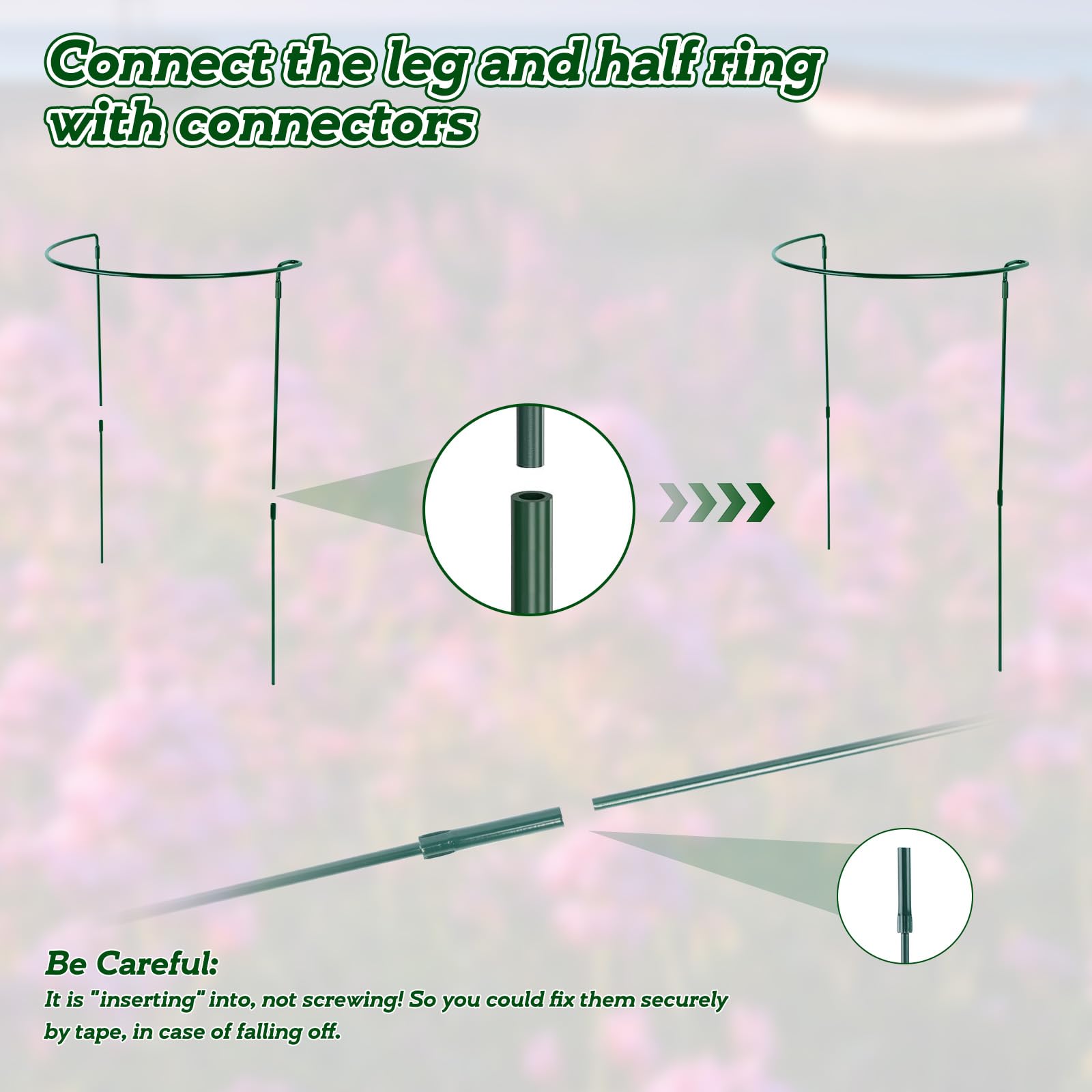 6 Pièces Tuteurs pour Plantes, 25 * 80CM Demi Rond Supports de Plantes Réglables, Jardin Plantes Support Pile Anneau Cage, Anneaux de Support en Métal Demi Ronds pour Pivoines Hortensias Roses Sédum