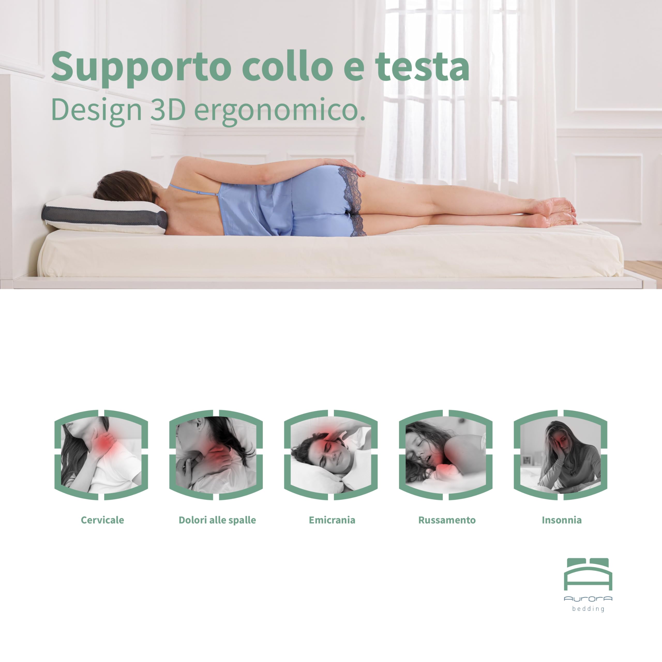 Aurora Bedding Coussin de Savon en Mousse à mémoire de Forme, Respirant et hypoallergénique 41 x 72 Hauteur 12 cm